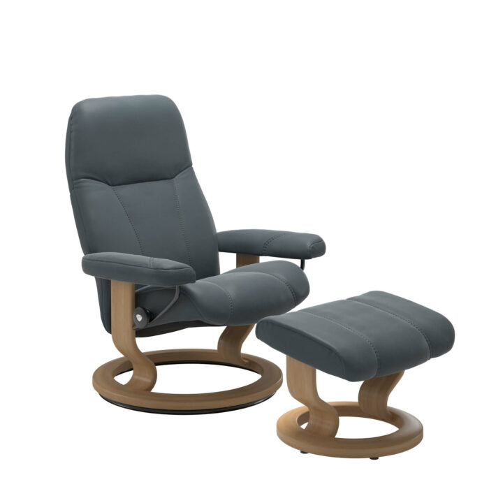 atlanticblue-eiche.jpg Stressless Relaxsessel Consul mit Hocker, bezogen in Leder Batick Atlantic Blue, Holzgestell Classic eichefarben gebeizt