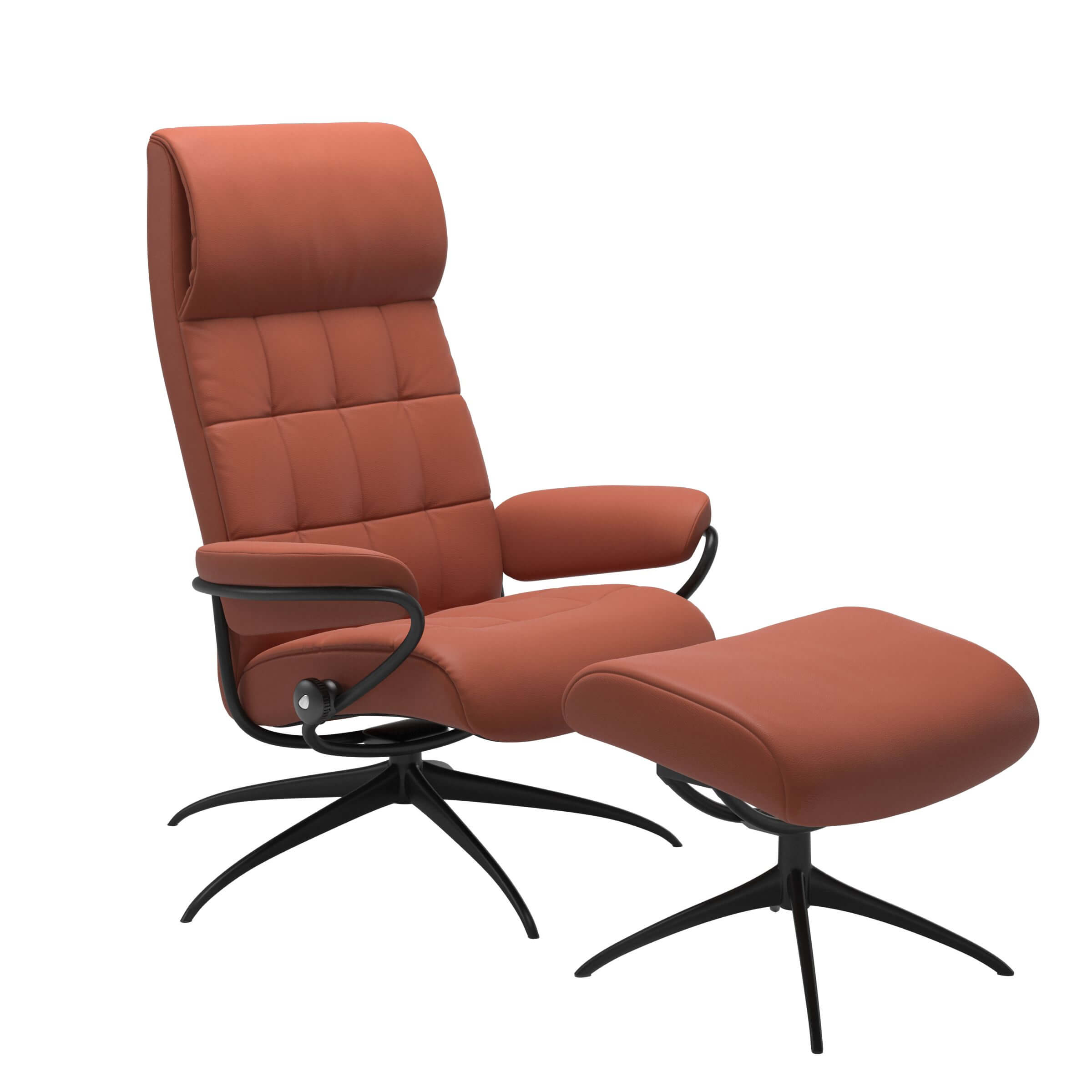 Stressless Sessel London mit Starbase in Metall schwarz, moderne Optik, bezogen in Echtleder Henna, Ausführung mit hoher Rückenlehne und Hocker