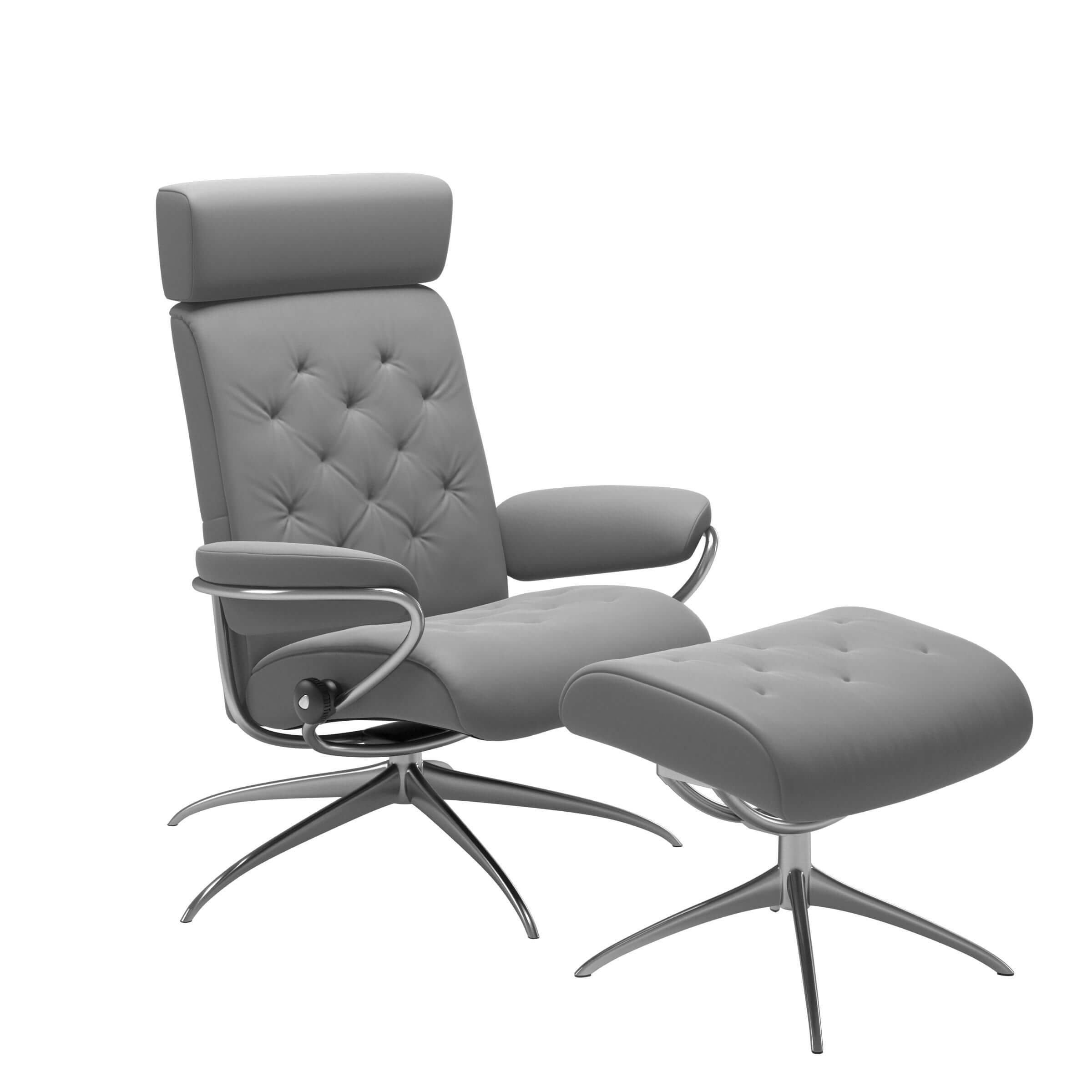 Stressless Sessel Metro in Leder Wild Dove, mit Starbase Untergestell in Chrom und höhenverstellbarer Kopfstütze, inklusive Hocker