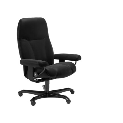 Stressless Home Office Bürostuhl Consul in schwarzem Echtleder und Holz schwarz gebeizt