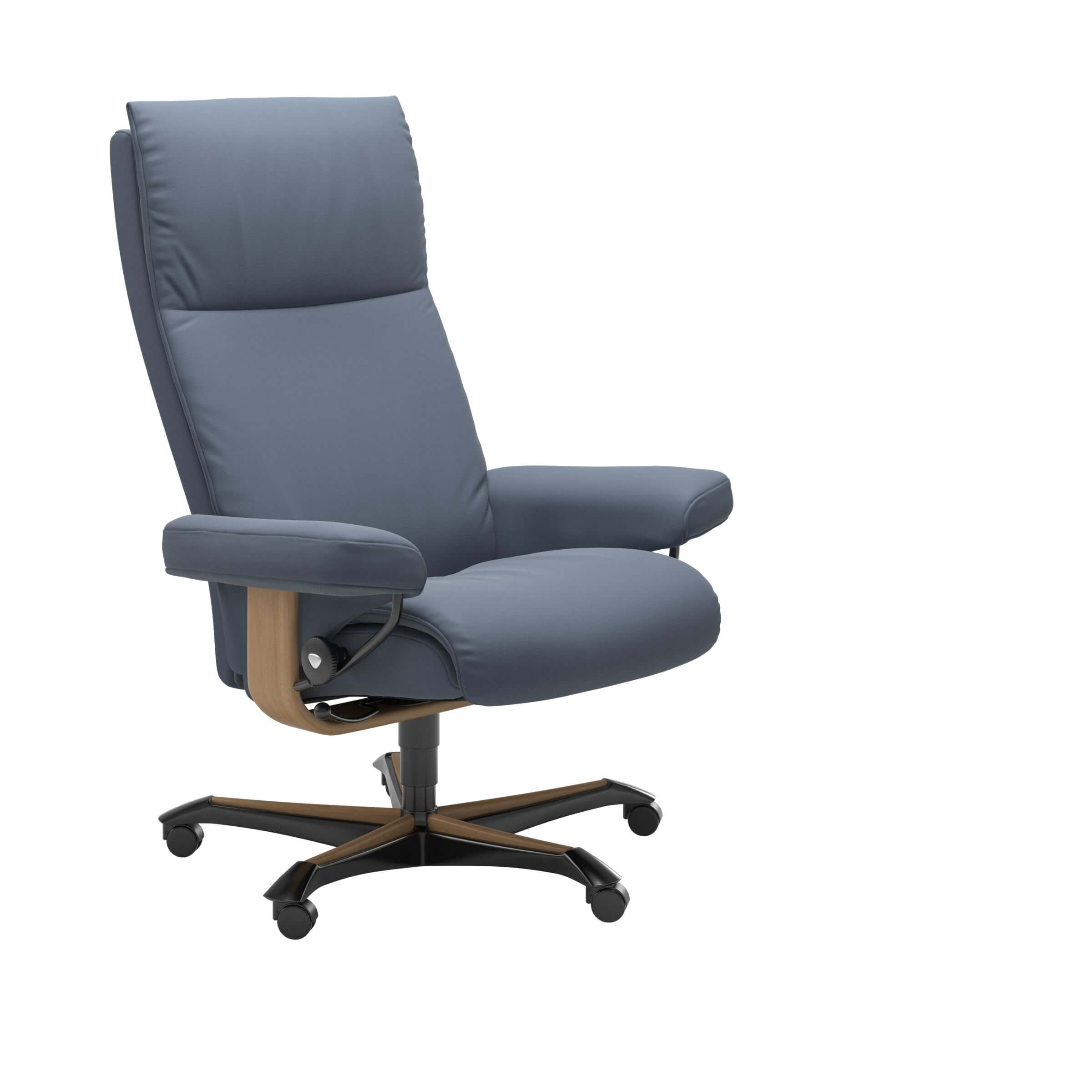 Stressless Aura Home Office Bürostuhl in der Ausführung mit dem Bezug Paloma Sparrow Blue und gebeiztem Eichenholz