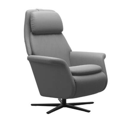 Stressless Sessel Sam mit Sirius Sterngestell in Metall schwarz, bezogen in Echtleder Batick Wilddove, elektrisch verstellbare Fußstütze und Rückenlehne