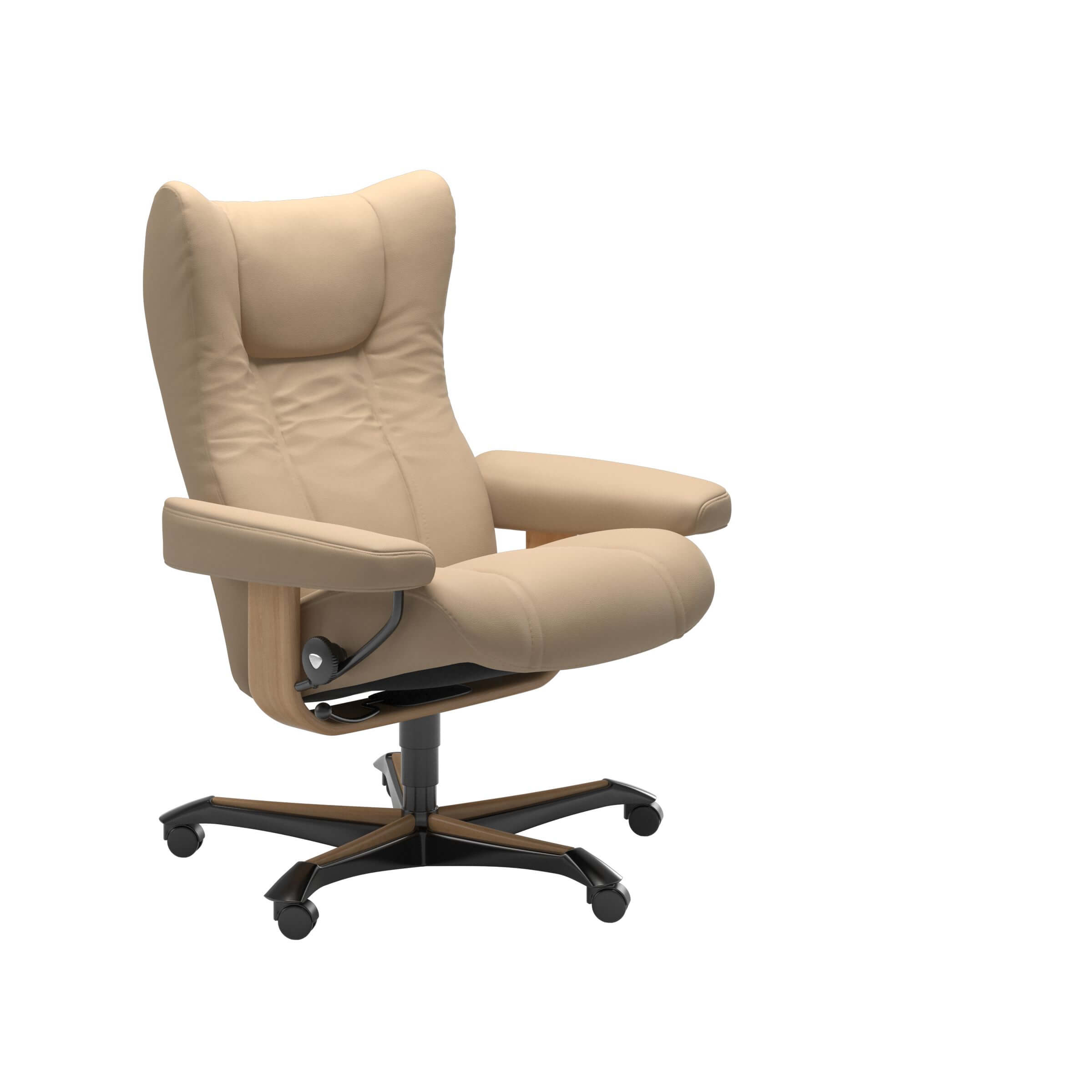 Stressless Home Office Wing Bürostuhl in Leder Paloma Beige mit Holzelementen Eichefarben